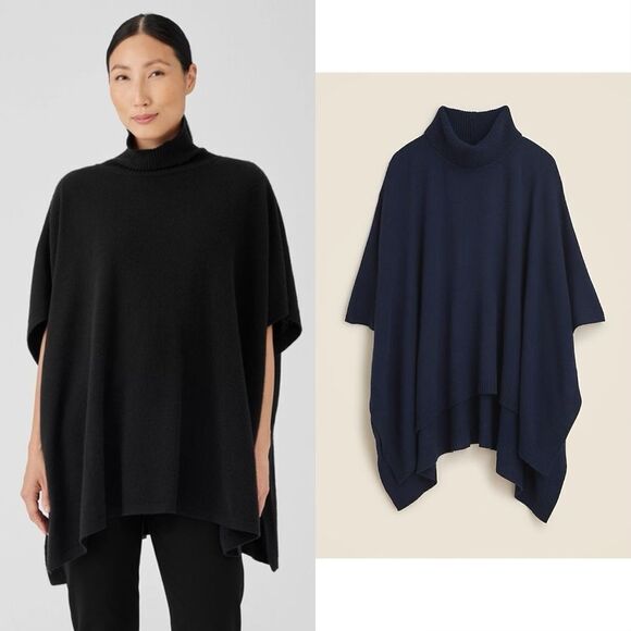 NWT J CREW Wool-cashmere blend turtleneck poncho in black - Picture 1 of 5